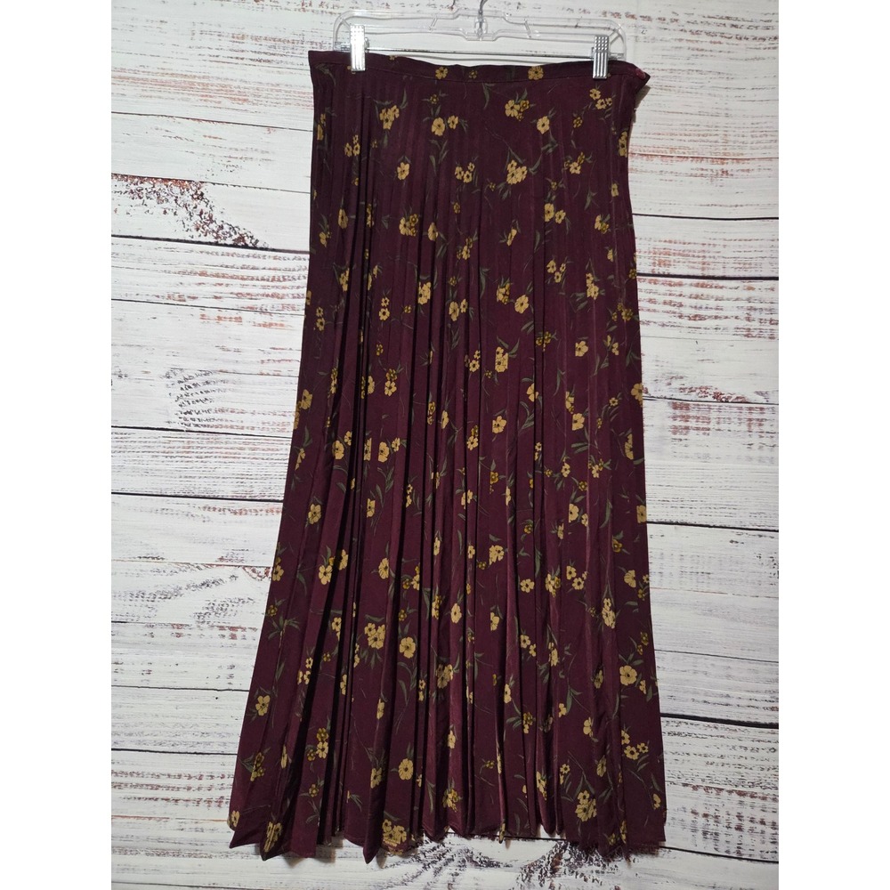 Radcliffe by Sag Harbor Burgundy Floral Pleated Maxi Skirt Size 16 Cottagecore